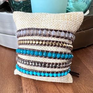 Victoria Emerson Gold Turquoise Clear Bead Wrap Bracelet